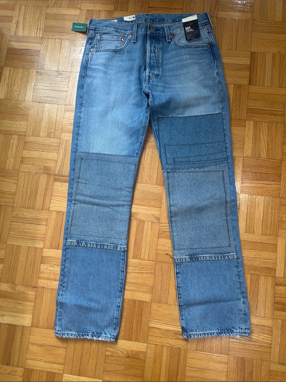 Levi's Men's Straight Leg Patchwork Jeans in Medium Blue